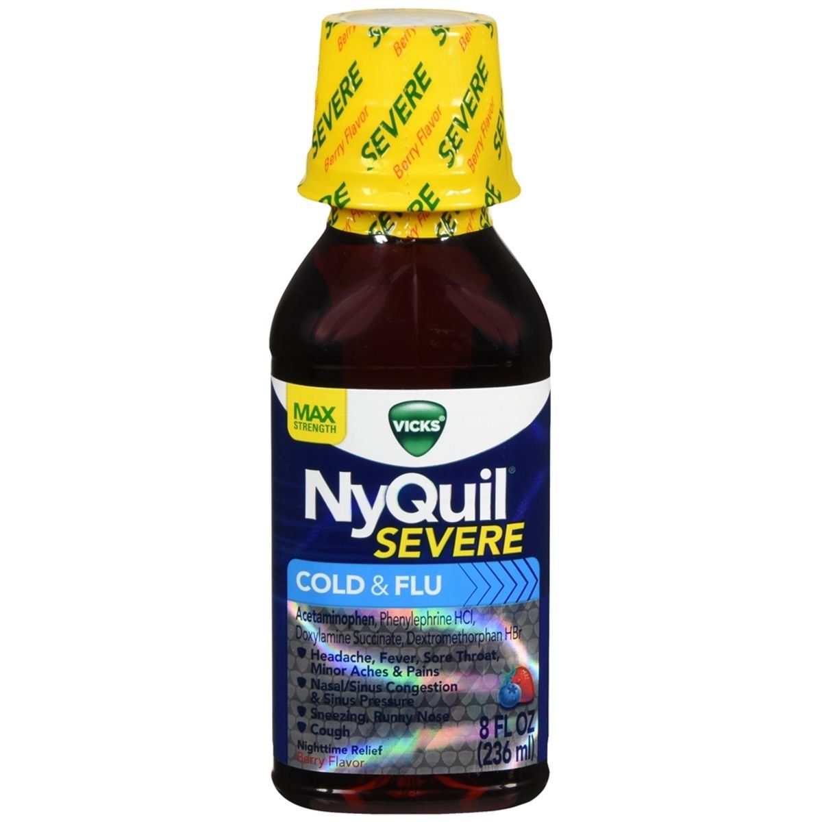 Vicks Nyquil Severe Cold Flu Nighttime Relief Berry Flavor Liquid