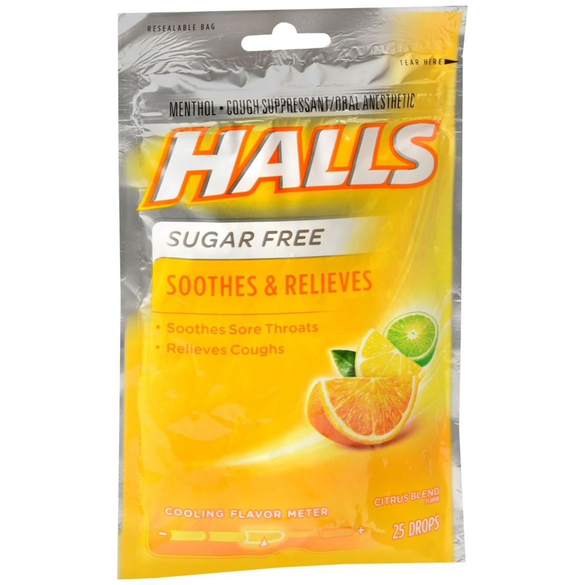 Halls Sugar Free Menthol Cough Suppressant/Oral Anesthetic Drops Citrus Blend 25 EA Medcare