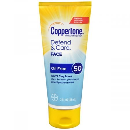 Coppertone Defend & Care Face Oil Free Sunscreen Lotion SPF 50 - 3 OZ