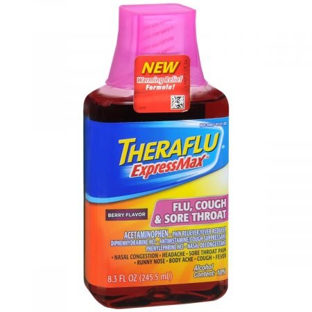 Theraflu ExpressMax Flu, Cough & Sore Throat Liquid Berry Flavor - 8.3 OZ