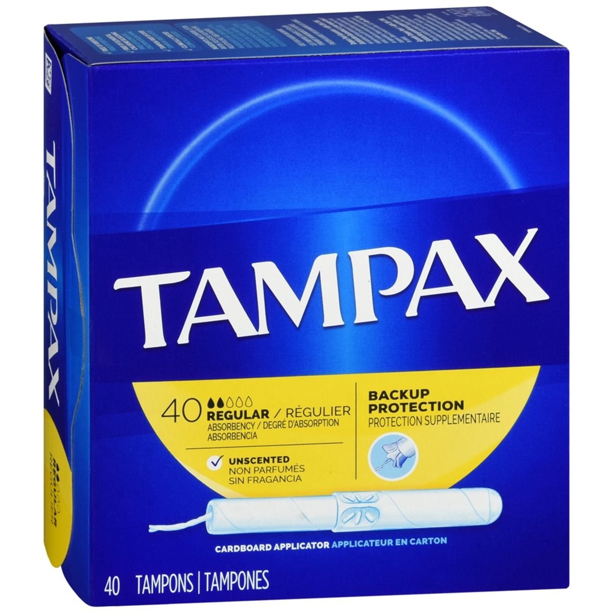 Tampax Tampons Cardboard Applicator Regular Absorbency Unscented 40