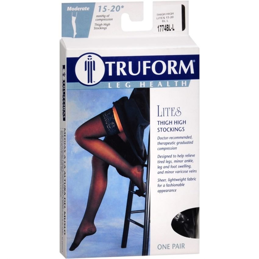 TRUFORM Leg Health Lites Thigh High Compression Stockings Black Large 1774BL-L - 1 PR