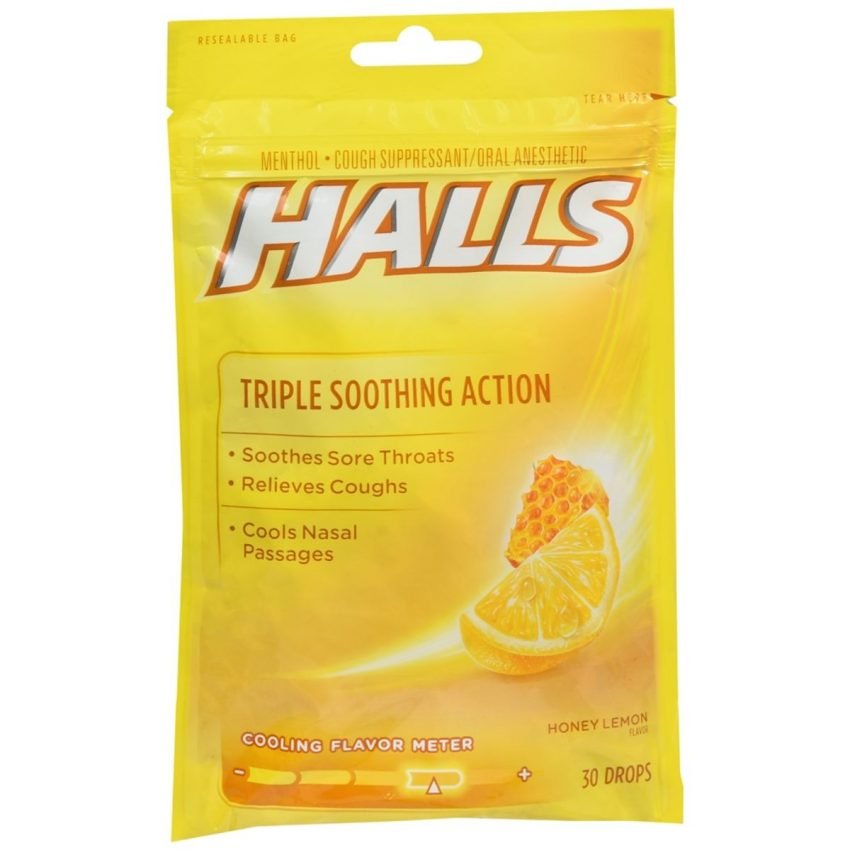 Halls Menthol Cough Suppressant/Oral Anesthetic Drops Honey Lemon 30