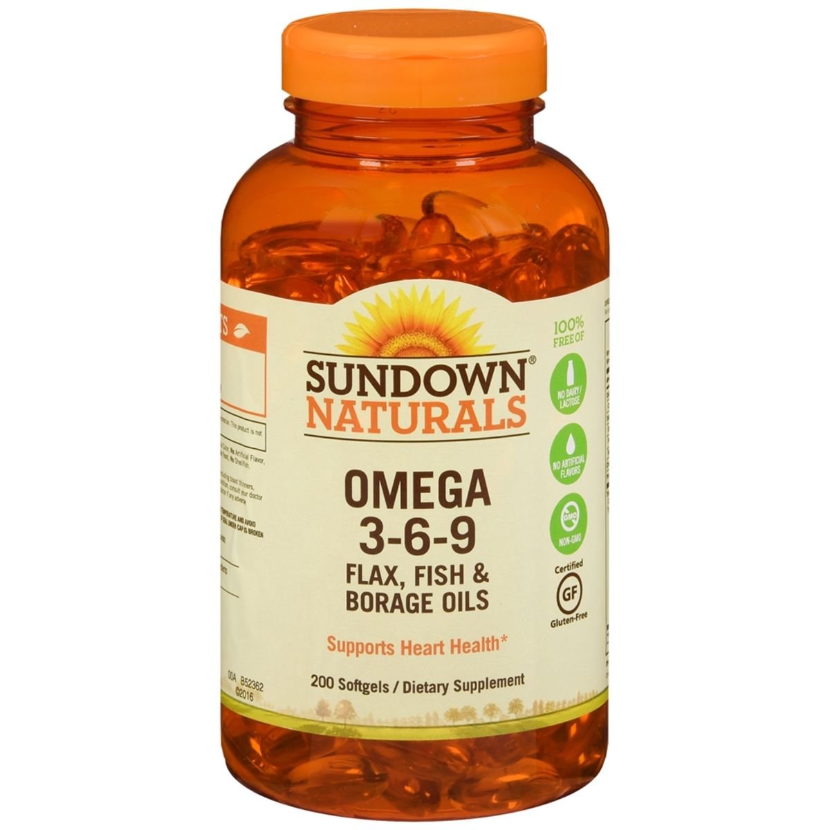 Sundown Naturals Omega 3-6-9 Flax, Fish & Borage Oils Softgels – 200 CP ...