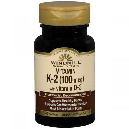 Windmill Natural Vitamins Vitamin K-2 (100 mcg) With Vitamin D-3 Tablets - 60 TB
